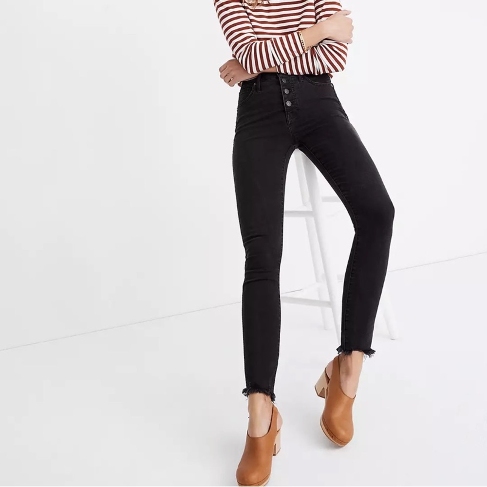 Madewell | Petite 10" High-Rise Skinny Jeans in Berkeley Black: Button-Through